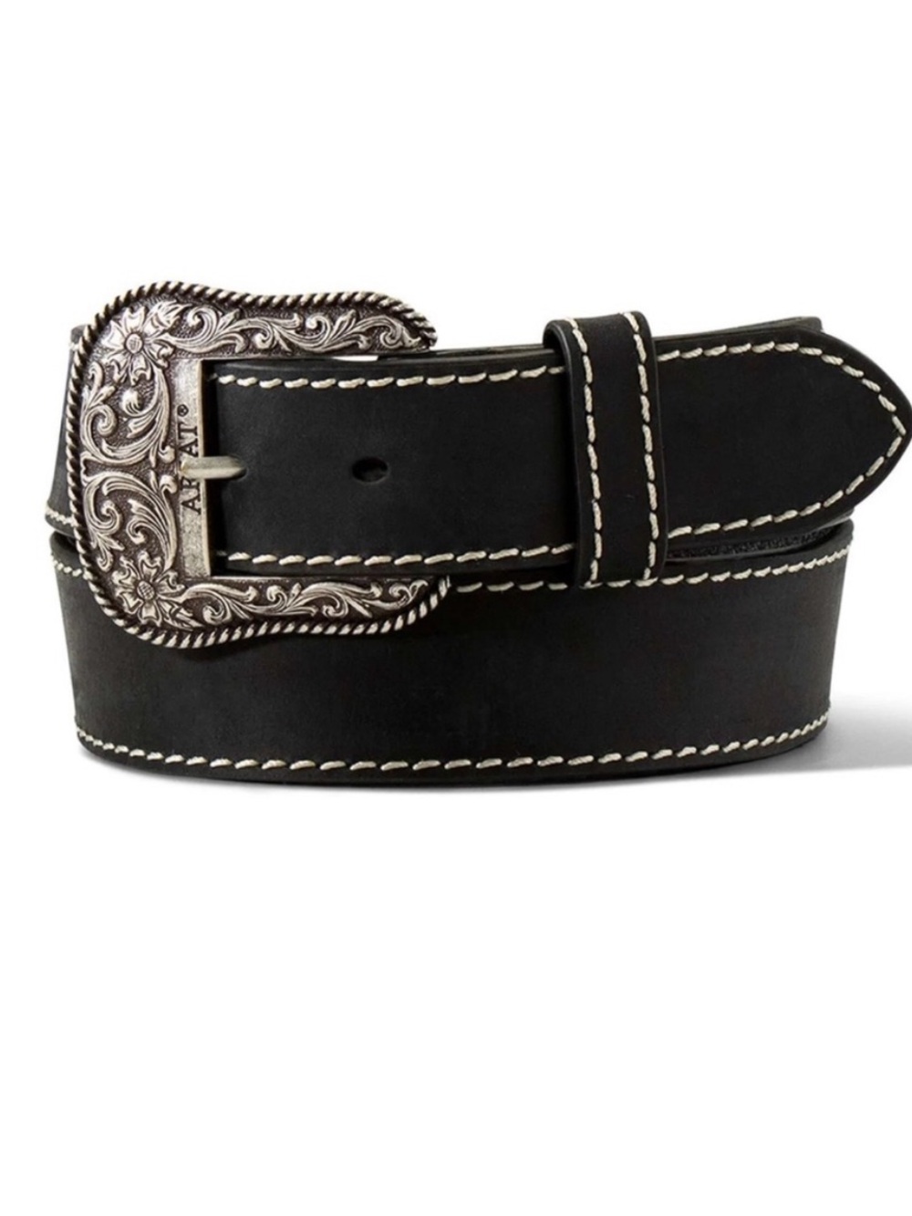 Ariat Black Leather Belt with Limited Edition Ornate Silver Buckle Dated 2007